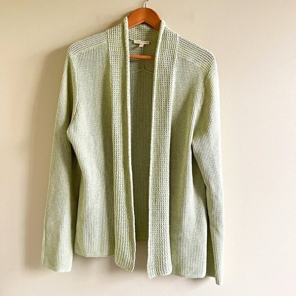 Eileen Fisher Open‎ Front Cardigan Sweater Green Womens Size L Chunky Knit - Picture 1 of 5